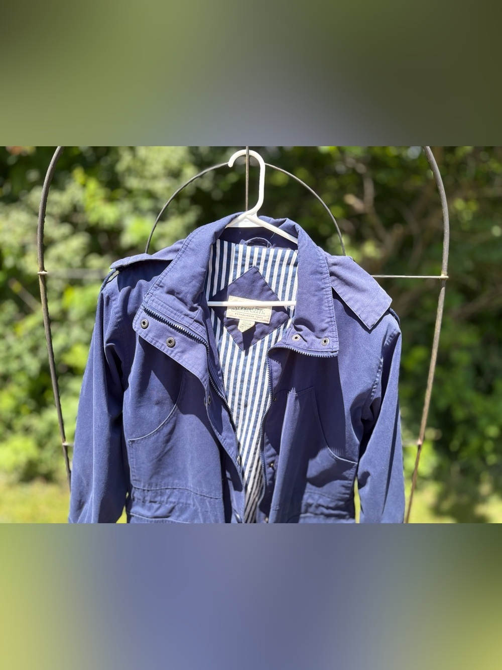Vintage St. John's Bay Navy Hooded Jacket Striped Lining Petite Medium - Picture 4 of 15